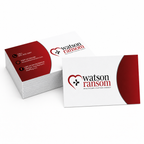 Stack of Watson Ransom business cards on a white background